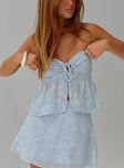 front view of model wearing Princess Polly Rosenberg Strapless Top Blue Sleeveless Sweetheart 