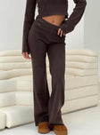 side view of model wearing Princess Polly Try Me Knit Pants Chocolate High Waisted Pants 