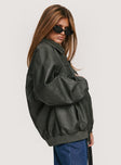 Faux leather bomber jacket Classic collar, ribbed waistband and cuffs, zip front fastening, twin hip pockets&nbsp;