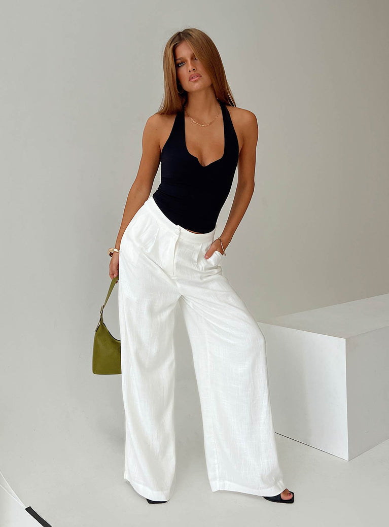 front view of model wearing Princess Polly Mallorcs Pants White High Waisted Pants 