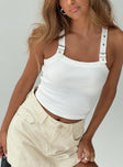 front view of model wearing Princess Polly Moonbeam Top White Sleeveless Square Neck 