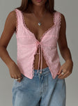 front view of model wearing Princess Polly Merrelle Top Pink Sleeveless Plunger 