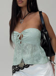 front view of model wearing Princess Polly Rosenberg Strapless Top Green Sleeveless Sweetheart 