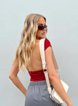 Front view of model wearing  front Princess Polly Short Sleeves Square Neck  Rosalinda Top Red