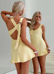 back view of model wearing Princess Polly Sama Mini Dress Yellow Scoop Neck 