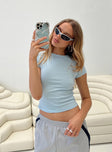 Front view of model wearing  front Princess Polly Sleeveless Crew Neck  Lex Top Sky Blue