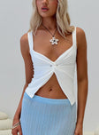 front view of model wearing Princess Polly Dubios Top White Sleeveless Plunger 