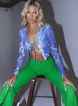 front view of model wearing Princess Polly Clyde Long Sleeve Top Blue 