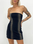 Front view of model wearing  front Princess Polly Asymmetric Neckline  Pre Show Denim Mini Dress Black