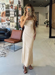 Front view of model wearing  front Princess Polly Asymmetric Neckline  Andros Maxi Dress Beige