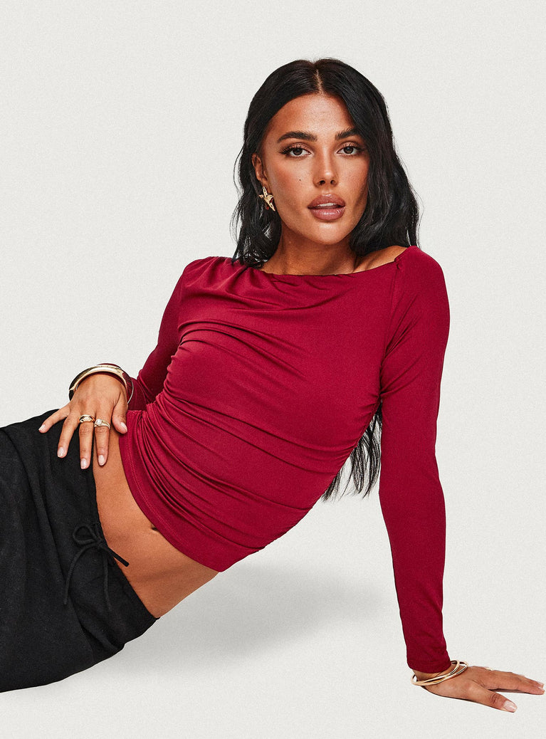 Spiller Off The Shoulder Top Burgundy 