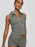 front view of model wearing Princess Polly Janae Vest Top Grey Sleeveless V-Neck 