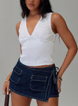 front view of model wearing Princess Polly Hevalis Top White Sleeveless V-Neck 