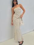   front view of model wearing Princess Polly Mercer Linen Blend Maxi Skirt Cream 