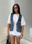 Denim vest Oversized fit, silver-toned hardware, button fastening, four pockets