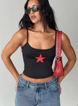 front view of model wearing Princess Polly Star Girl Cami Black Sleeveless Square Neck 