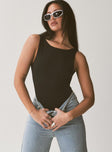 front view of model wearing Princess Polly Beresford Bodysuit Black Sleeveless 