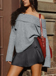   side view of model wearing Princess Polly Little Bow Peep Mini Skirt Grey Mini Skirts 