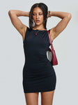 front view of model wearing Princess Polly Wakefield Mini Dress Black Crew Neck 