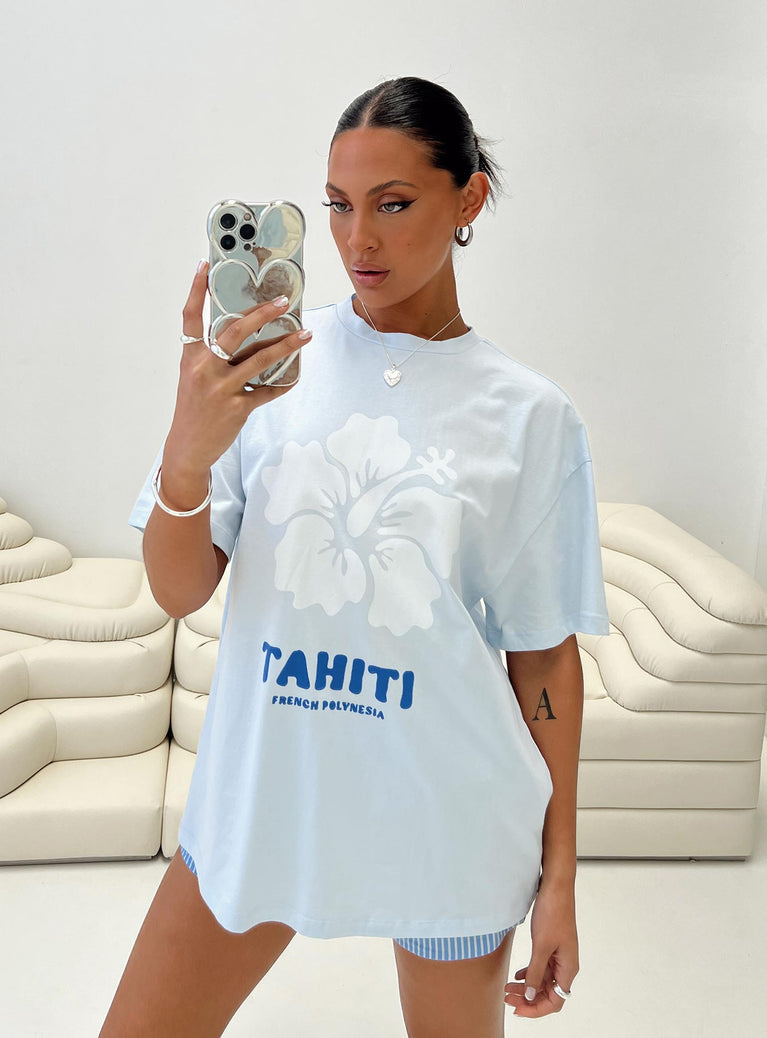 product Princess Polly Half Sleeves Crew Neck  Tahiti Island Oversized Tee Blue