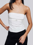 back view of model wearing Princess Polly Flounce Strapless Top White Sleeveless straight 