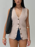 back view of model wearing Princess Polly Nowah Knit Vest Beige Long 