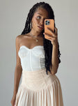 side view of model wearing Princess Polly Rubio Strapless Bodysuit White Sleeveless Sweetheart 