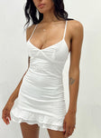 Front view of model wearing  front Princess Polly Scoop Neck  Arsia Mini Dress White