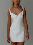 front view of model wearing Princess Polly Faucher Mini Dress White Sweetheart Neckline 