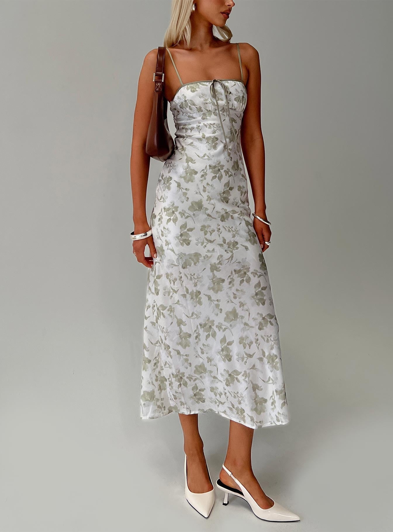 Shop Formal Dress - Vasiliki Maxi Dress White / Green Floral fourth image