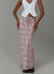 back view of model wearing Princess Polly Emily Maxi Skirt Pink Floral Maxi 