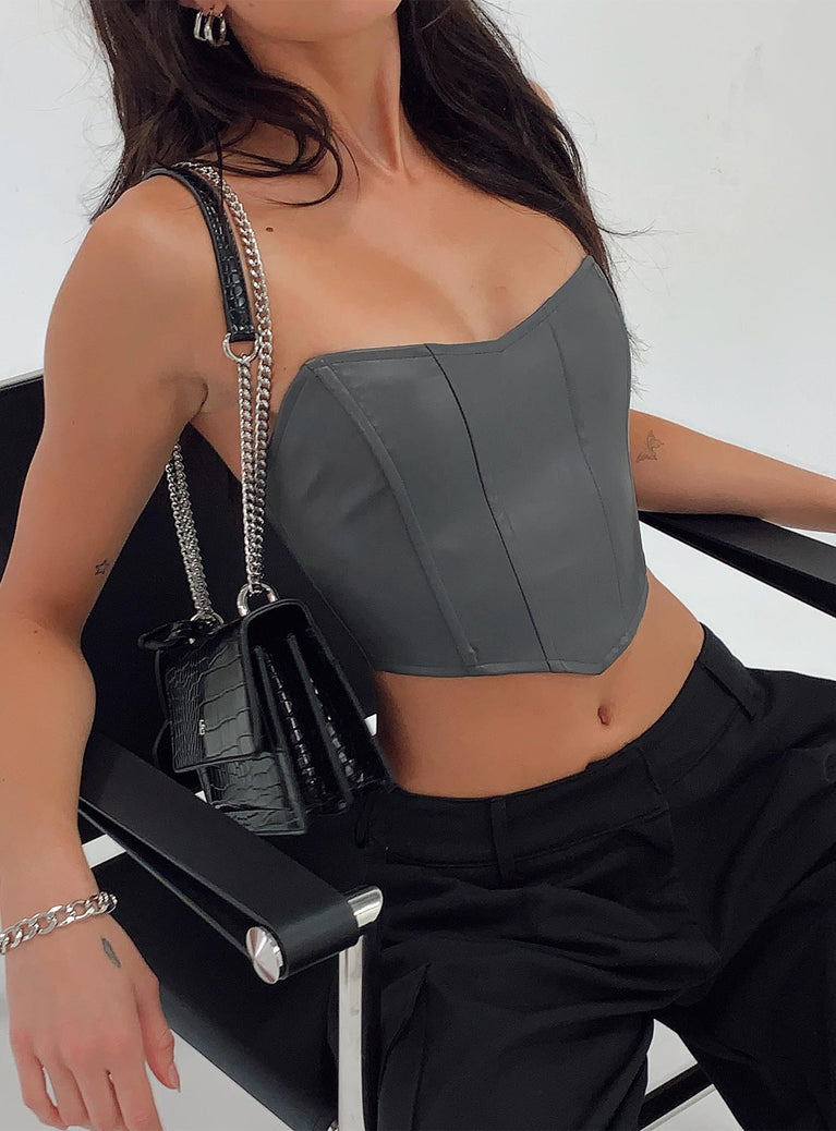 product Princess Polly Sleeveless Asymmetric Neckline  Jessica PU Bustier Grey