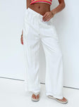 front view of model wearing Princess Polly Ogilvie Linen Blend Pants White Petite High Waisted Pants 