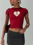 front view of model wearing Princess Polly Sutin Top Cherry Short Sleeves Crew Neck 