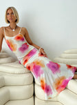 front view of model wearing Princess Polly Luncheon Maxi Dress Pink Multi Square Neck 