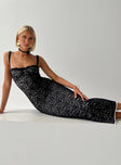 side view of model wearing Princess Polly Fire Away Maxi Dress Black Square Neck 