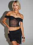 Front view of model wearing  front Princess Polly  Loire Off Shoulder Top Black