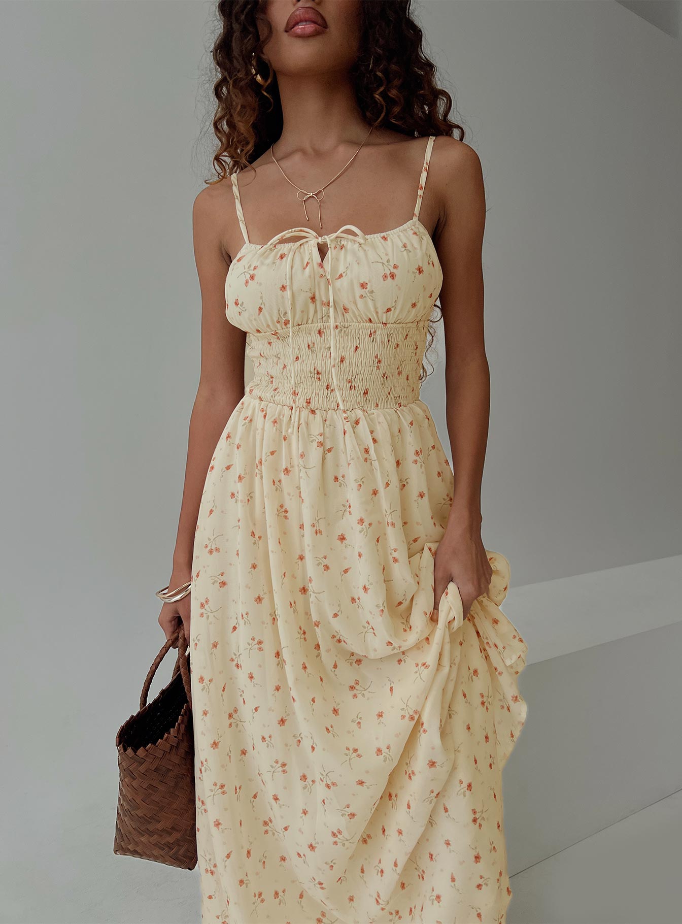 Cream floral maxi dress store