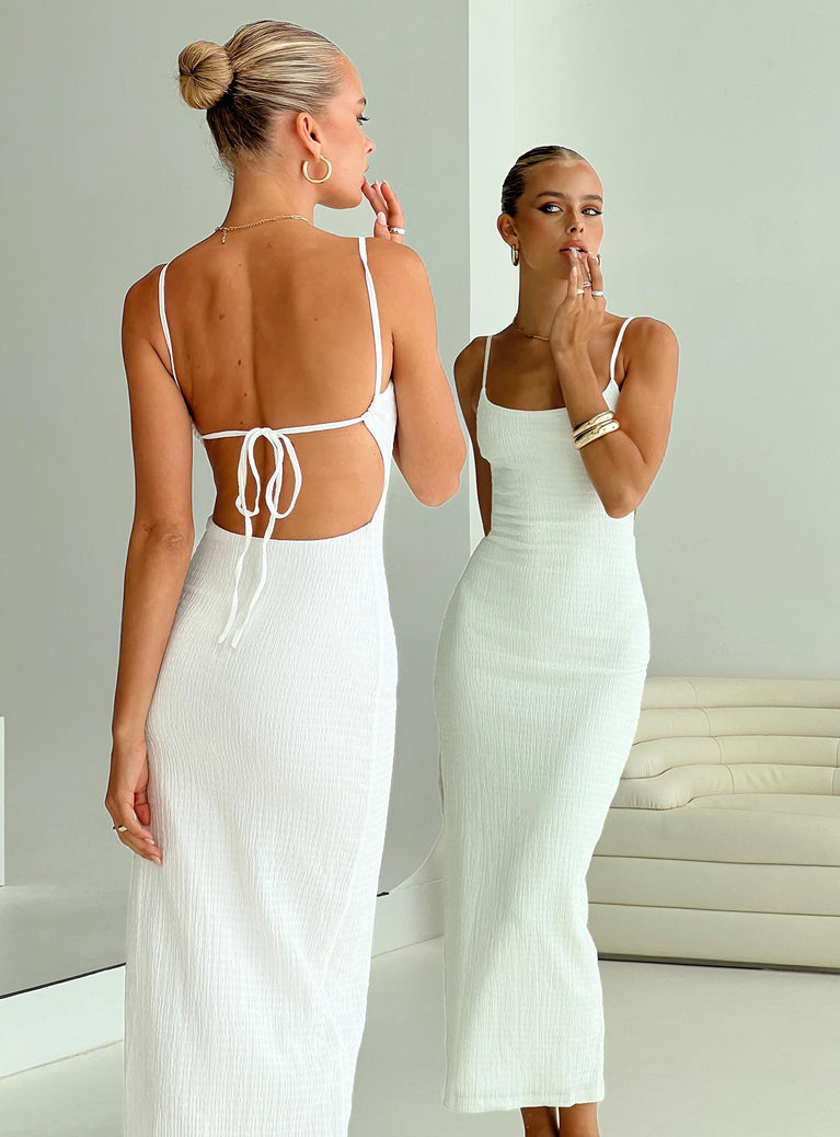 back view of model wearing Princess Polly Elestria Maxi Dress White Scoop Neck 