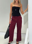 front view of model wearing Princess Polly Aquaville Pants Burgundy Pinstripe High Waisted Pants 