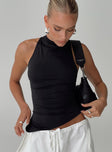 front view of model wearing Princess Polly Till Next Time Top Black Sleeveless High Neck 