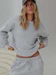 front view of model wearing Princess Polly Dream Fleece Classic Crewneck Sweatshirt Grey Marle 