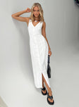 front view of model wearing Princess Polly Summer Season Linen Blend Maxi Dress White V-Neck 