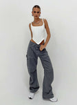 Front view of model wearing  front Princess Polly Mid Rise  Miami Vice Pant Slate