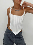 Front view of model wearing  front Princess Polly Sleeveless Square Neck  Kiernan Top White