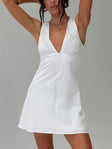 front view of model wearing Princess Polly Abagail Embroidered Mini Dress White Plunger 