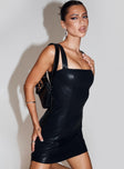 side view of model wearing Princess Polly Kameryn Mini Dress Black Square Neck 