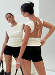 back view of model wearing Princess Polly Uno Tie Top Porcelain Sleeveless Crew Neck 