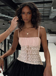 front view of model wearing Princess Polly Alfredo Top Pink Sleeveless Square Neck 