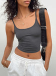 Front view of model wearing  front Princess Polly Sleeveless Scoop Neck  Brando Cami Slate